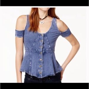 Free People Denim Off the Shoulder Blouse